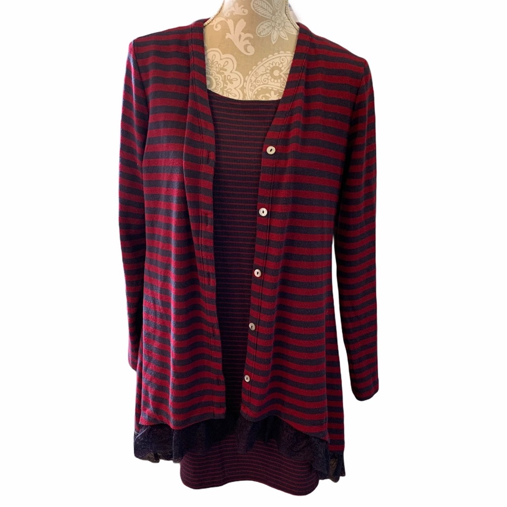 LOGO Lori Goldstein Stripe Dress Cardigan Set 1655